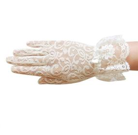 img 1 attached to 🧤 ZAZA BRIDAL Floral Stretch Lace Gloves with Lace Ruffle Trim - Wrist Length 2BL