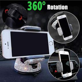 img 2 attached to 🚗 Stylish Car Essentials Set: 3 Pcs Bling Crystal Cell Phone Accessories for Women Girls - Car Mount, Charging Cable, USB Charger (White)