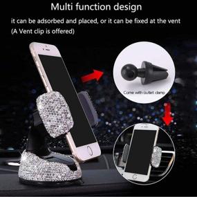 img 3 attached to 🚗 Stylish Car Essentials Set: 3 Pcs Bling Crystal Cell Phone Accessories for Women Girls - Car Mount, Charging Cable, USB Charger (White)