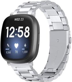 img 4 attached to 🔗 Ремешки из нержавеющей стали Mtozon для Fitbit Sense & Versa 3 - классические металлические браслеты для мужчин, серебристого цвета.