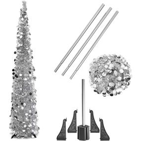 img 4 attached to 🎄 5 Ft Silver Metallic Tinsel Christmas Tree - Xmas Pencil Tree for Holiday Decor