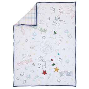 img 3 attached to 🐶 ED Ellen DeGeneres Doodle Dog Quilt in All-Over Doodle Print, Made with 100% Cotton, Ivory, Royal Blue, Red, and Yellow