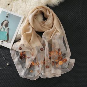 img 3 attached to WINCESS YU Women: Mulberry Silk Scarf | Lightweight Embroidered Floral Shawl Wraps | Beach Gauze Blanket Shawl for All Season