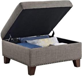 img 3 attached to 💼 Stylish and Functional: FlexLiving Gray Linen Square Storage Ottoman with Nail Heads