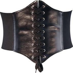 img 4 attached to 👗 BAOKELAN BKL011 WB 70cm Black Corset Belt for Women: Wide Elastic Dress Belt, Lace Up Tied leather Waist Belt - Women's Accessories