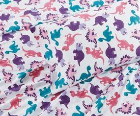 img 1 attached to 🦕 Premium 4-Piece Queen Size Sheet Set for Girls/Teens - Dinosaur Theme in Pink, Purple, White, and Turquoise