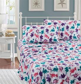 img 2 attached to 🦕 Premium 4-Piece Queen Size Sheet Set for Girls/Teens - Dinosaur Theme in Pink, Purple, White, and Turquoise