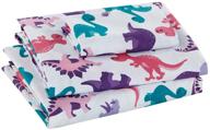 🦕 premium 4-piece queen size sheet set for girls/teens - dinosaur theme in pink, purple, white, and turquoise logo