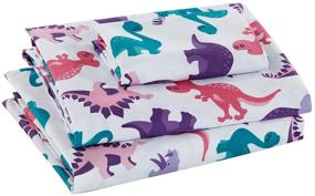 img 3 attached to 🦕 Premium 4-Piece Queen Size Sheet Set for Girls/Teens - Dinosaur Theme in Pink, Purple, White, and Turquoise