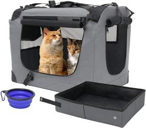 img 4 attached to 🐱 Prutapet XL Cat Carrier 24x16.5x16.5 Soft-Sided Portable Pet Crate for Car Travel with Collapsible Litter Box and Bowl