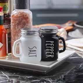 img 3 attached to Modern Farmhouse Salt and Pepper Shakers Set, 4 oz Cute Salt Pepper Shaker, Kitchen Decor for Home Restaurants Wedding, Vintage Glass Black White Shaker Sets with Stainless Steel Lids