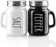 modern farmhouse salt and pepper shakers set, 4 oz cute salt pepper shaker, kitchen decor for home restaurants wedding, vintage glass black white shaker sets with stainless steel lids logo