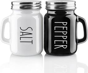 img 4 attached to Modern Farmhouse Salt and Pepper Shakers Set, 4 oz Cute Salt Pepper Shaker, Kitchen Decor for Home Restaurants Wedding, Vintage Glass Black White Shaker Sets with Stainless Steel Lids