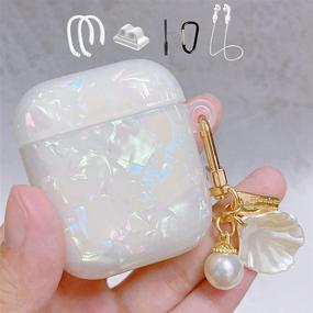 img 4 attached to Чехол MOLOVA для Airpods 1 и 2 - прочный защитный чехол с совместимостью с беспроводной зарядкой, ударопрочным дизайном, брелоком - идеально подходит для детей, подростков, мальчиков и девочек (с блестками перламутровой раковины)