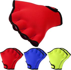 img 4 attached to Waterproof Webbed Swimming Gloves - 3 Pairs Aquatic Gloves for Men Women, Hand Paddles Fingerless Aqua Flippers Gloves for Swim Training, Diving, Surfing, Pool Exercise (3 Colors)