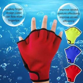 img 3 attached to Waterproof Webbed Swimming Gloves - 3 Pairs Aquatic Gloves for Men Women, Hand Paddles Fingerless Aqua Flippers Gloves for Swim Training, Diving, Surfing, Pool Exercise (3 Colors)