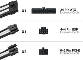 img 3 attached to Набор кабелей PSN Extension, черно-белый с оплеткой - 30см - 1x24 PIN, 2x6+2 PIN, 1x4+4 PIN - Модульный блок питания ATX.