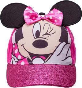 img 3 attached to 🎀 Girls Disney Minnie Mouse Cotton Baseball Cap with 3D Ears and Glitter Rim (Toddler/Little Girls)