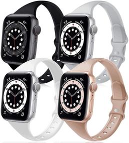 img 4 attached to 👉 4-пак DYKEISS Спортивный узкий силиконовый ремешок, совместимый с Apple Watch Series SE/6/5/4/3/2/1 - Тонкий мягкий узкий заменяемый ремешок, 38 мм 40 мм 42 мм 44 мм, для женщин и мужчин.