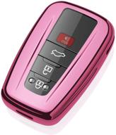 tukellen for toyota key fob cover special soft tpu key case key shell protector compatible with 2018-2021 highlander rav4 camry avalon c-hr prius corolla gt86(only for keyless go)pink logo