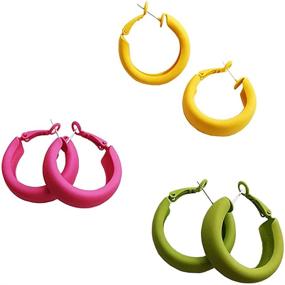 img 4 attached to 🌈 Set of 3 Acrylic Resin Wide Hoops Earrings for Women and Girls with 925 Sterling Silver Post Pin – Colorful Dangle Drop Half Huggie Hoops, Hypoallergenic, Trendy Lightweight Summer Y2K Jewelry Gifts
