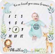 yoothy safari baby monthly milestone blanket: perfect gift for baby shower, capture precious moments with elephant and lion theme, includes wreath & 12 stickers, soft flannel material, 40''x 40'' size logo