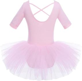 img 4 attached to CHICTRY Girls' Short Sleeve Ballet Tutu Leotard Skirt with Back Detailing - Gymnastics Dance Outfit