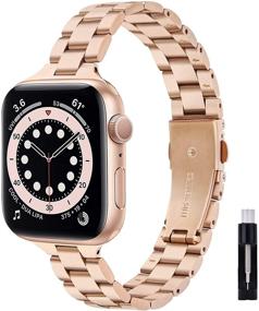 img 4 attached to Stylish Rose-Gold iWatch Bands for Women | Compatible with Apple Watch Series 6 5 4 3 | CAGOS Slim Bracelet Stainless Steel Metal Bands (38mm/40mm)