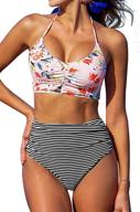 cupshe women’s floral print bikini swimsuit: trendy halter lace up two-piece bathing suit logo