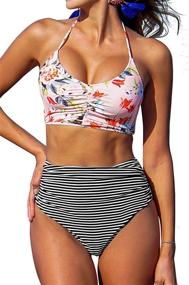 img 4 attached to CUPSHE Women’s Floral Print Bikini Swimsuit: Trendy Halter Lace Up Two-Piece Bathing Suit