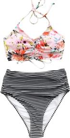 img 3 attached to CUPSHE Women’s Floral Print Bikini Swimsuit: Trendy Halter Lace Up Two-Piece Bathing Suit