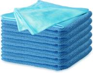 🧼 blue 12"x12" microfiber cleaning cloths with window squeegee kit - 3-in-1 window glass scrubbing &amp; polishing towels, basic &amp; environmental rags package for quick washing in kitchen, bathroom, car logo