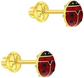 img 3 attached to 14k Yellow Gold 5mm Enamel Ladybug Screw Back Earrings for Young Girls - Cute Stud Earrings for Children with Secure Locking for Babies, Toddlers & Little Girls