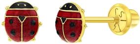 img 4 attached to 14k Yellow Gold 5mm Enamel Ladybug Screw Back Earrings for Young Girls - Cute Stud Earrings for Children with Secure Locking for Babies, Toddlers & Little Girls