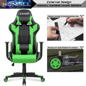 img 2 attached to 🪑 Green Homall High Back Computer PU Leather Desk Racing Chair with Headrest, Lumbar Support, and Swivel Function - Ergonomic Office Executive Task Chair