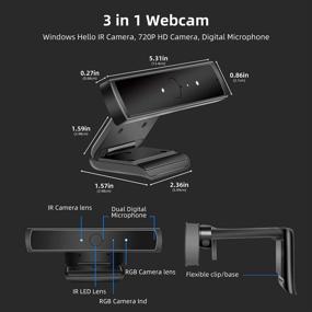 img 3 attached to AWOW Webcam with Windows Hello IR Camera, 720P HD, Digital Mic - Perfect for Video Calls, Conferences, Online Lessons, Games, DX2