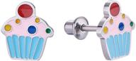 screw back sprinkle cupcake stud earrings for kids, toddlers, little girls - surgical steel post - ultra sensitive ears - secure safety screwback logo