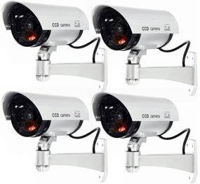 img 4 attached to 🎥 WALI Bullet Dummy Fake CCTV Dome Camera | Indoor Outdoor Surveillance Security with LED Light and Security Alert Stickers | Silver, 4 Pack