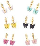 stylish butterfly hoop earrings set: blue and pink 🦋 acrylic small hoop dangle earrings for women and girls (6 pairs) logo