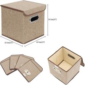 img 3 attached to 📦 BeigeSwan Linen Fabric Storage Bins - Set of 4 Foldable Containers with Lid, Collapsible Organizer Boxes, 10x10x10 Inches (Beige)