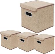 📦 beigeswan linen fabric storage bins - set of 4 foldable containers with lid, collapsible organizer boxes, 10x10x10 inches (beige) logo