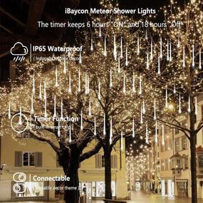 img 1 attached to 💫 iBaycon 11.8 inch Cascading Meteor Shower Raindrop Lights: 240 LED Icicle Lights for Holiday Party Decoration - Timer & Falling Rain Effect Included!