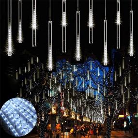 img 4 attached to 💫 iBaycon 11.8 inch Cascading Meteor Shower Raindrop Lights: 240 LED Icicle Lights for Holiday Party Decoration - Timer & Falling Rain Effect Included!