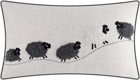 img 4 attached to Handmade JWH Sheep Applique Cushion Cover - Luxurious Cashmere Pillow Case for Home Sofa, Car, Office Chair - 12 x 20 Inch Linen Decor Pillowslip