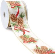 ct craft llc satin christmas pine cone wired ribbon - 2.5” x 10 yards - ivory with brown - ideal for home decor, gift wrapping, and diy crafts logo