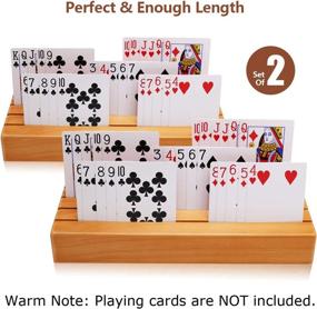 img 2 attached to 🃏 Exqline Wooden Card Holder Tray Racks Organizer Set of 2 - Ideal for Kids, Seniors & Adults - 9.84In x 3.1Inch - Latest Version - Portable for Bridge, Canasta, UNO Card Playing