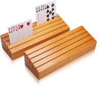 🃏 exqline wooden card holder tray racks organizer set of 2 - ideal for kids, seniors & adults - 9.84in x 3.1inch - latest version - portable for bridge, canasta, uno card playing логотип