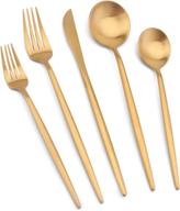 🍽️ vanys matte gold silverware set - service for 4, 20 piece satin finish stainless steel cutlery set for home and restaurant, dishwasher safe logo