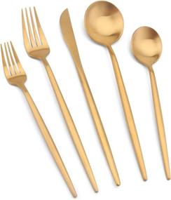 img 4 attached to 🍽️ Vanys Matte Gold Silverware Set - Service for 4, 20 Piece Satin Finish Stainless Steel Cutlery Set for Home and Restaurant, Dishwasher Safe