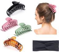 💇 rquite non slip strong hold hair claw clips for thick hair - set of 4 big hair clips for women, plus bonus black headband logo